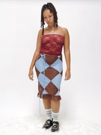 Image 3 of m/l *checker diamond midi* - brown & bby blue