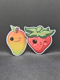 Image 2 of Fruit Friends Vol. 2 - Mango & Strawberry Stickers | Cute Collectible Fruit-Themed Vinyl Stickers