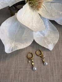 Image 1 of Stainless Steel Earrings Perl Charms Gold