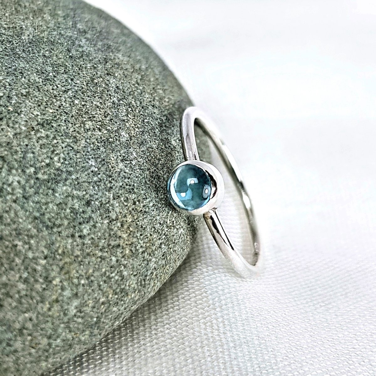 Image of Sterling Silver Blue Topaz Ring, Handmade Silver Stacking Ring, UK Hallmark