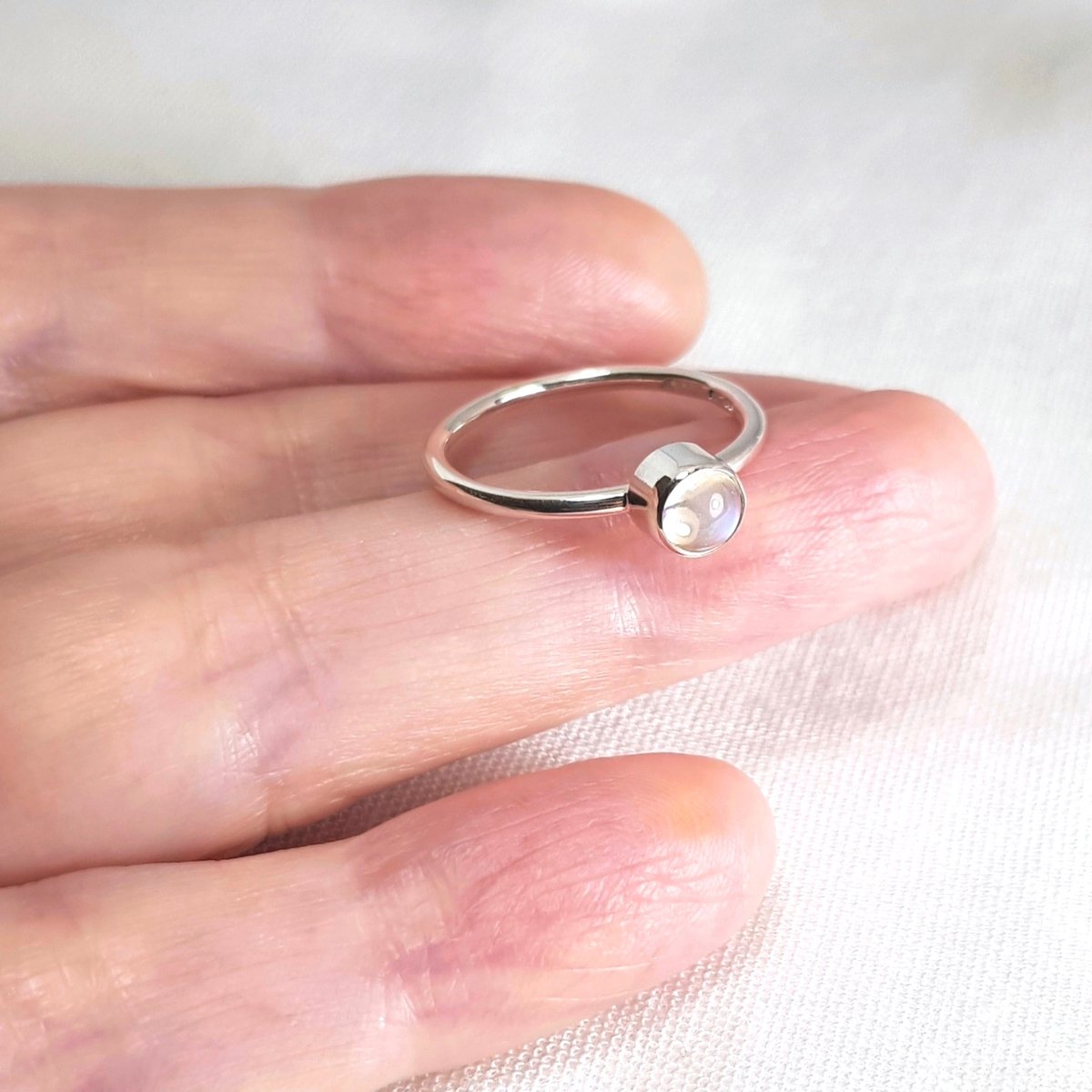 Image of Sterling Silver Moonstone Ring, Handmade Silver Stacking Ring, UK Hallmark
