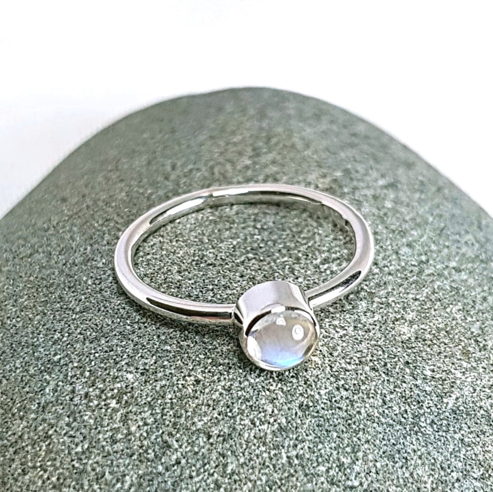 Image of Sterling Silver Moonstone Ring, Handmade Silver Stacking Ring, UK Hallmark