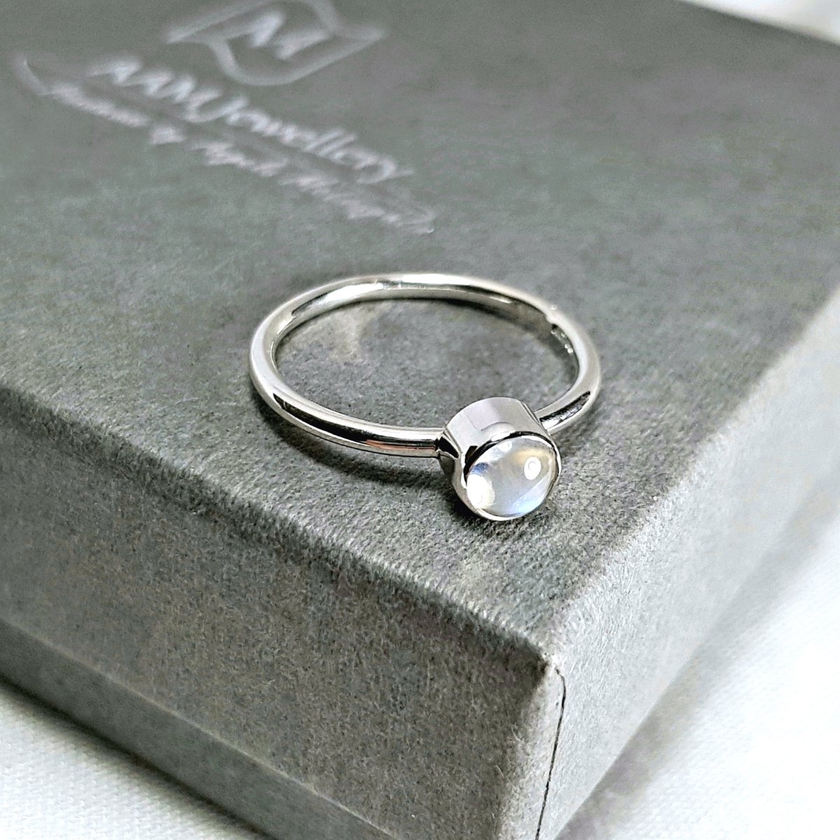 Image of Sterling Silver Moonstone Ring, Handmade Silver Stacking Ring, UK Hallmark