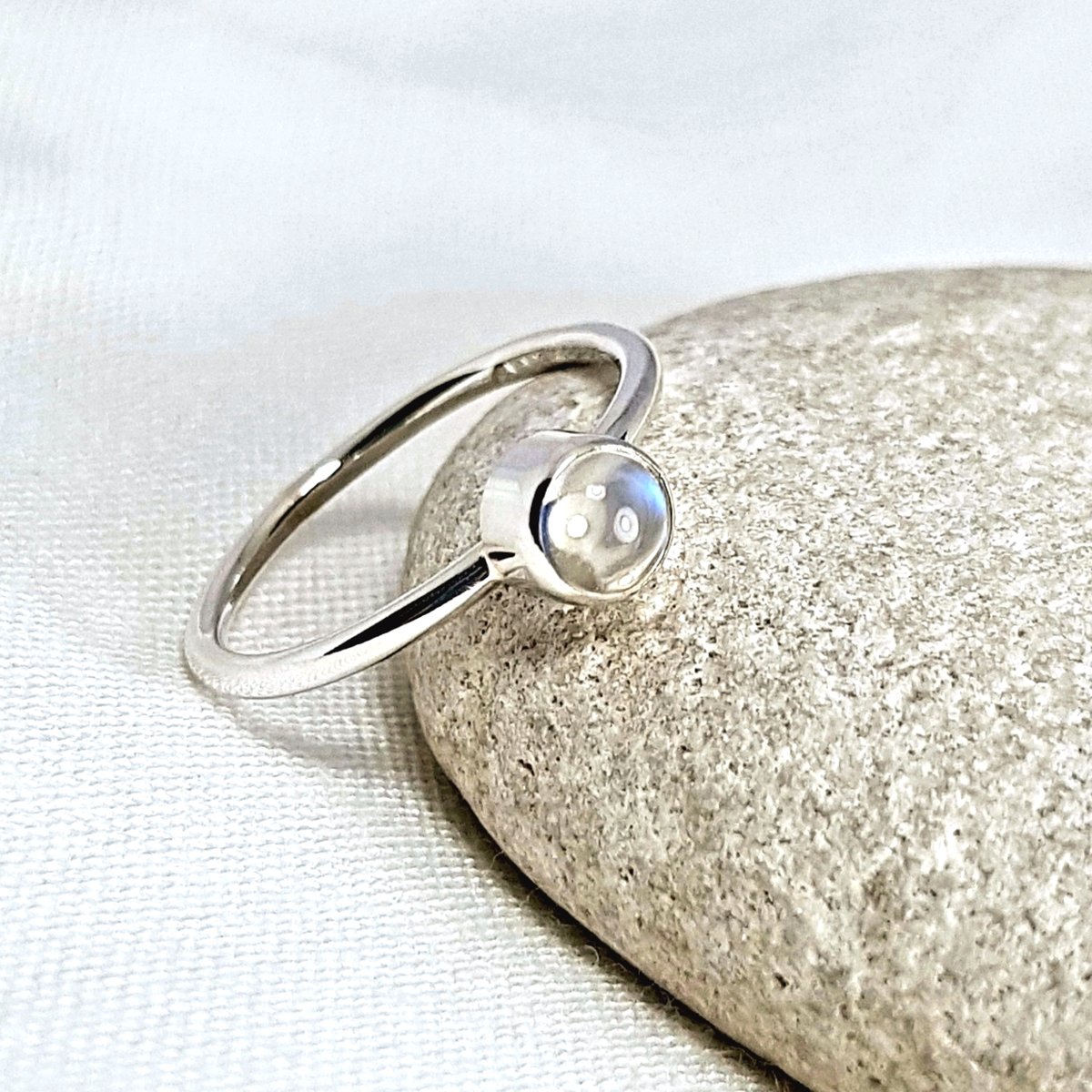 Image of Sterling Silver Moonstone Ring, Handmade Silver Stacking Ring, UK Hallmark