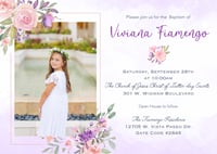 Purple & Floral Baptism Invitation