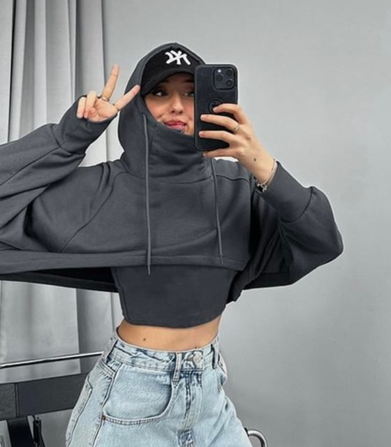 Image of Cropped Hoodie (dark grey) 