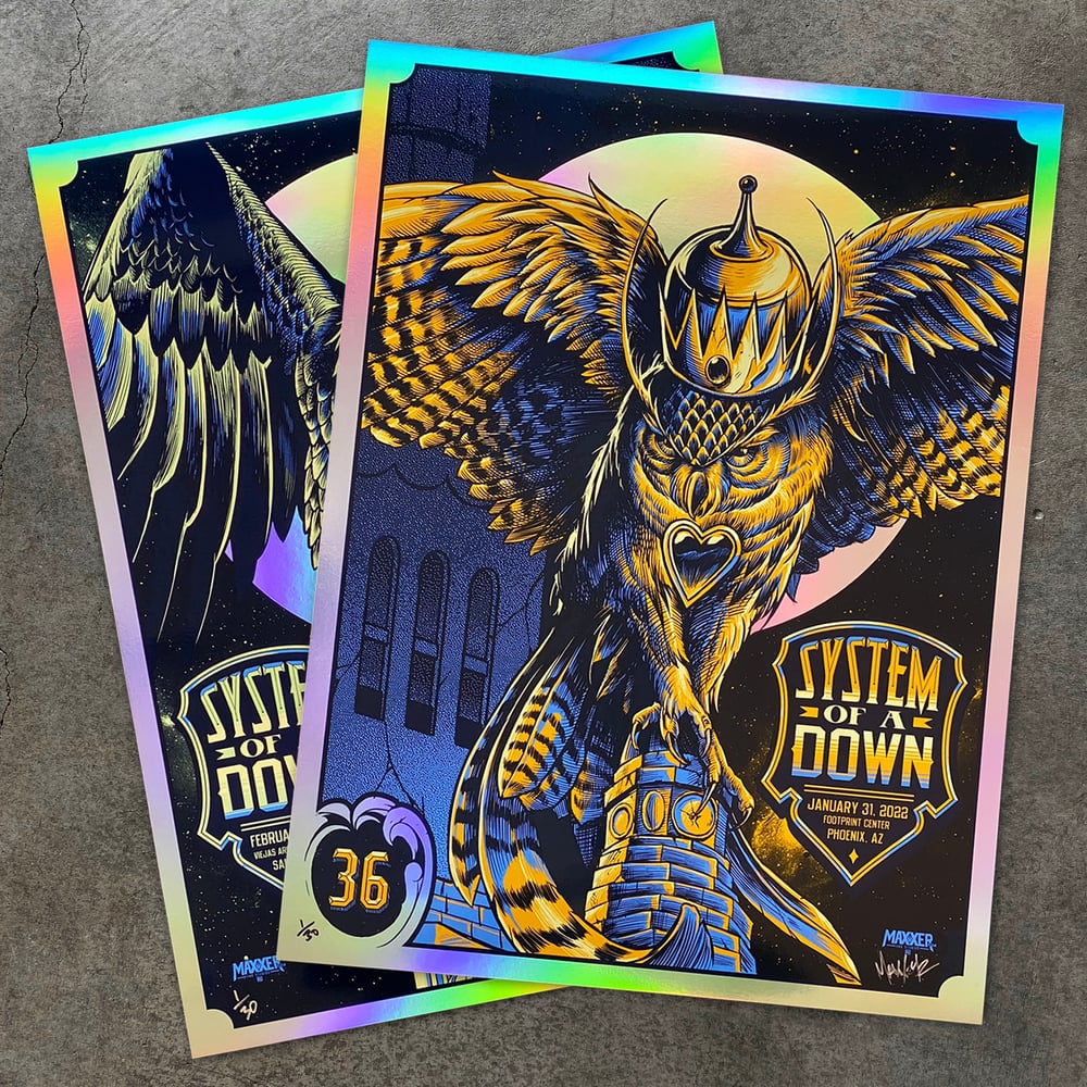 Image of SOAD Phoenix and San Diego 2022 Foil Poster Set