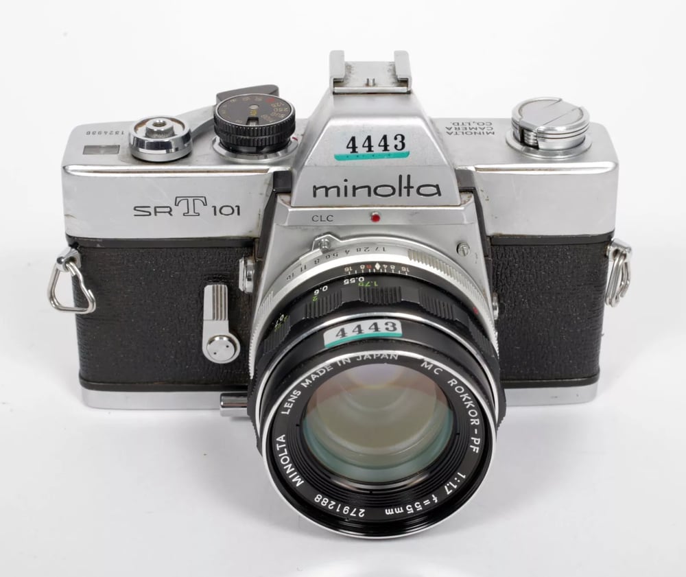 Image of Minolta SRT-101 35mm SLR Film Camera + MC Rokkor PF 55mm F1.7 lens #4443