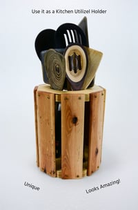 Image 7 of Wooden Multi Purpose Vase, Decorative Wooden Kitchen Utelsil holder, Glass Vase included