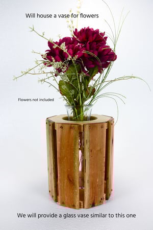 Image of Wooden Multi Purpose Vase, Decorative Wooden Kitchen Utelsil holder, Glass Vase included
