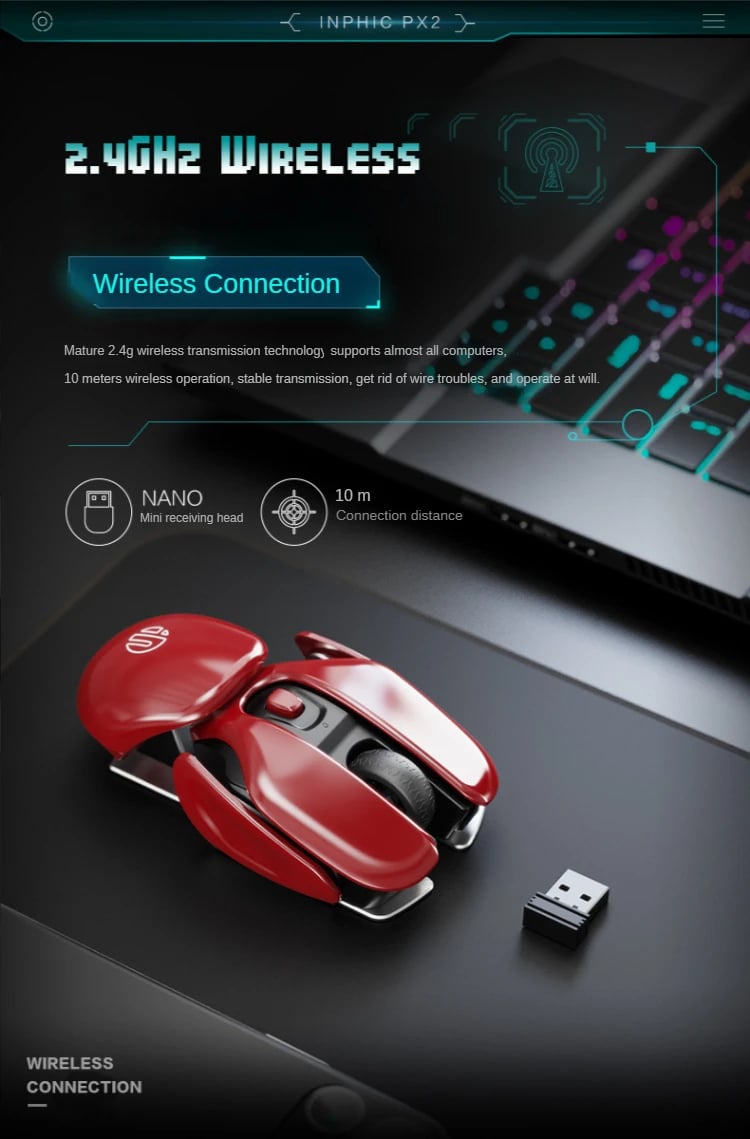 MSL PX2 Metal Rechargeable Wireless Mute 1600DPI Mouse 6 Buttons for PC Laptop Gaming