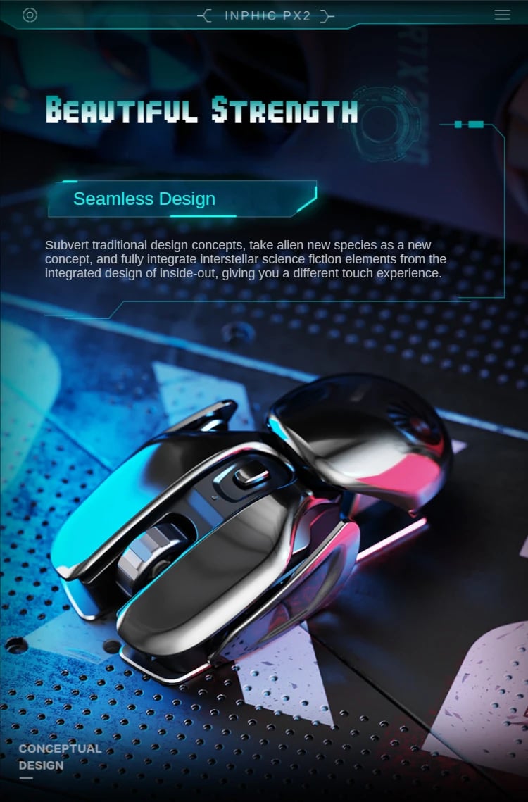 MSL PX2 Metal Rechargeable Wireless Mute 1600DPI Mouse 6 Buttons for PC Laptop Gaming