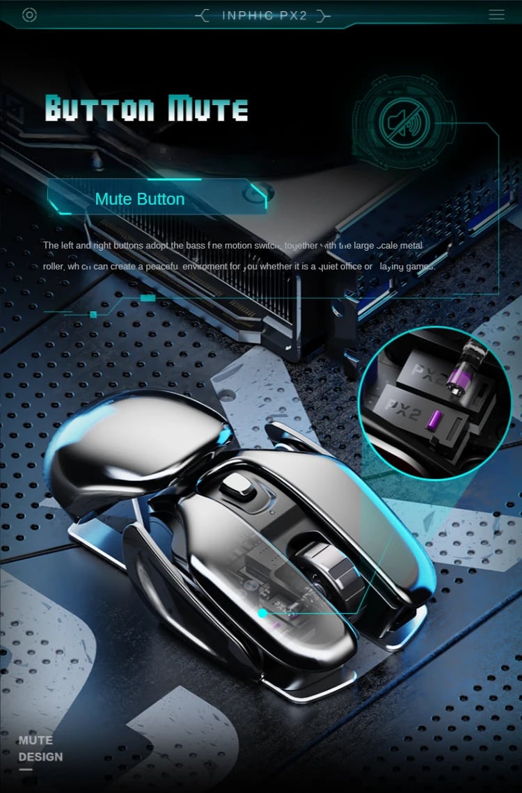 MSL PX2 Metal Rechargeable Wireless Mute 1600DPI Mouse 6 Buttons for PC Laptop Gaming