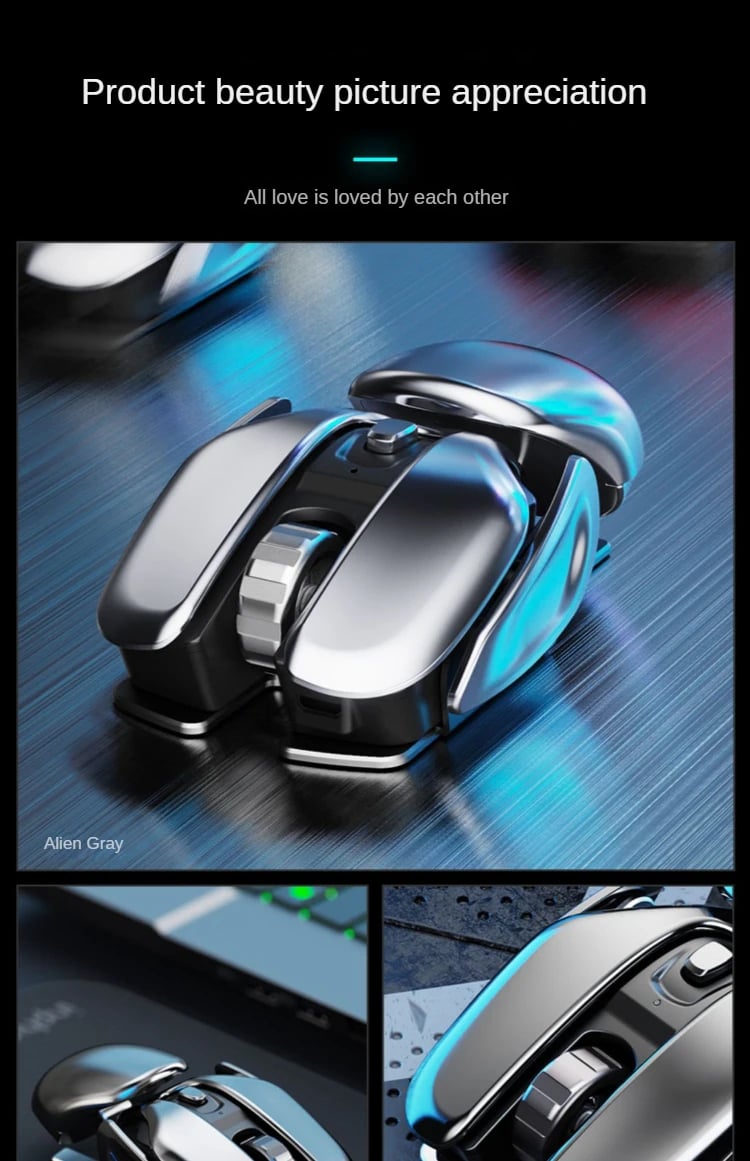 MSL PX2 Metal Rechargeable Wireless Mute 1600DPI Mouse 6 Buttons for PC Laptop Gaming