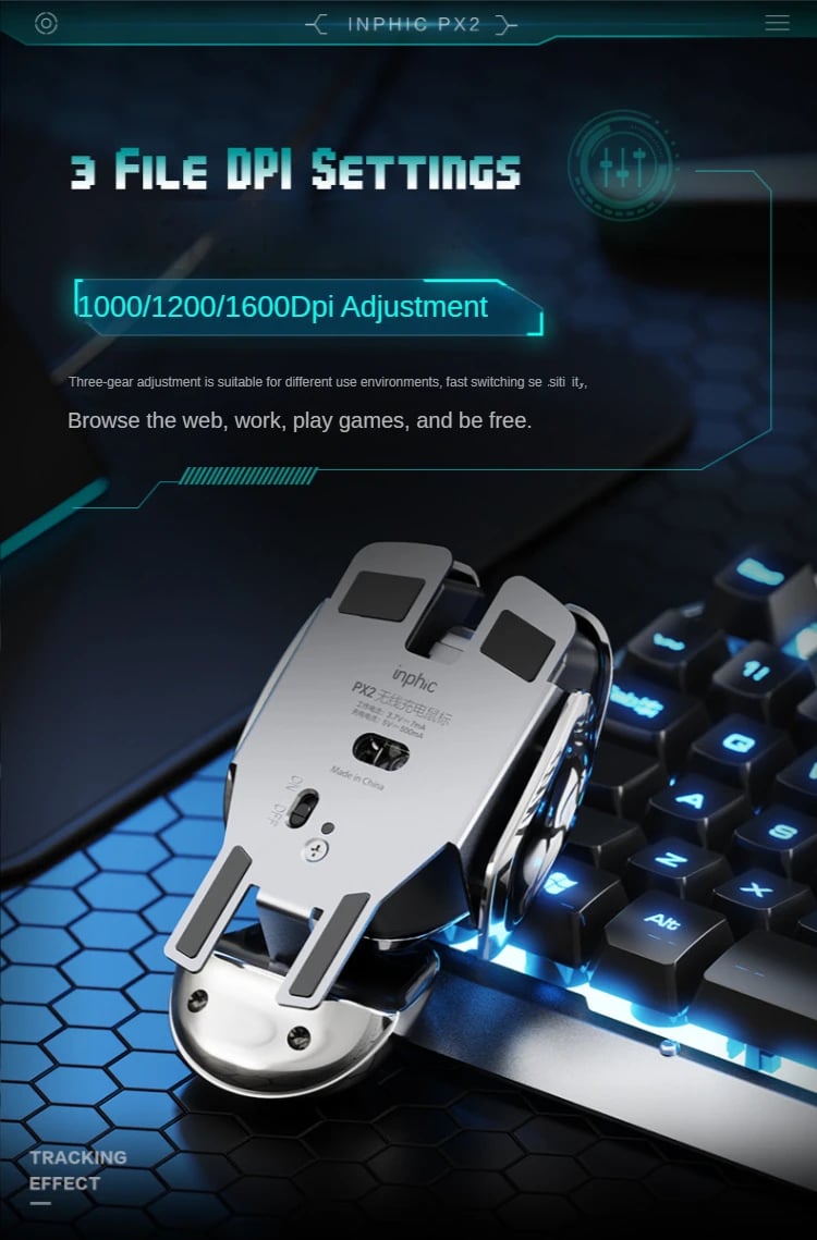 MSL PX2 Metal Rechargeable Wireless Mute 1600DPI Mouse 6 Buttons for PC Laptop Gaming
