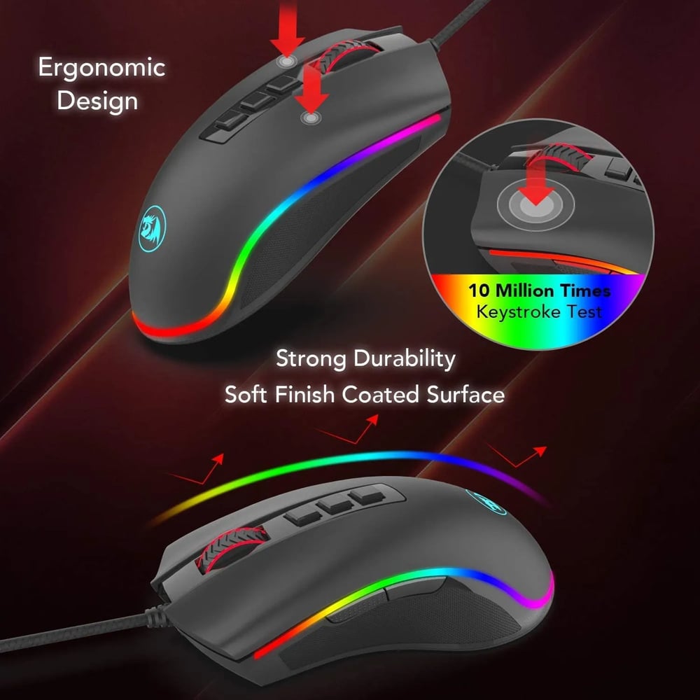 MSL Wired Gaming Mouse - 16.8 Million RGB Color, 10000 DPI, 9 Buttons, Optical LED