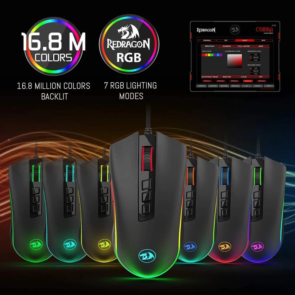 MSL Wired Gaming Mouse - 16.8 Million RGB Color, 10000 DPI, 9 Buttons, Optical LED