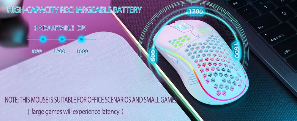 MSL 2.4G Wireless RGB Gaming Mouse - Adjustable DPI, Ergonomic Honeycomb Design