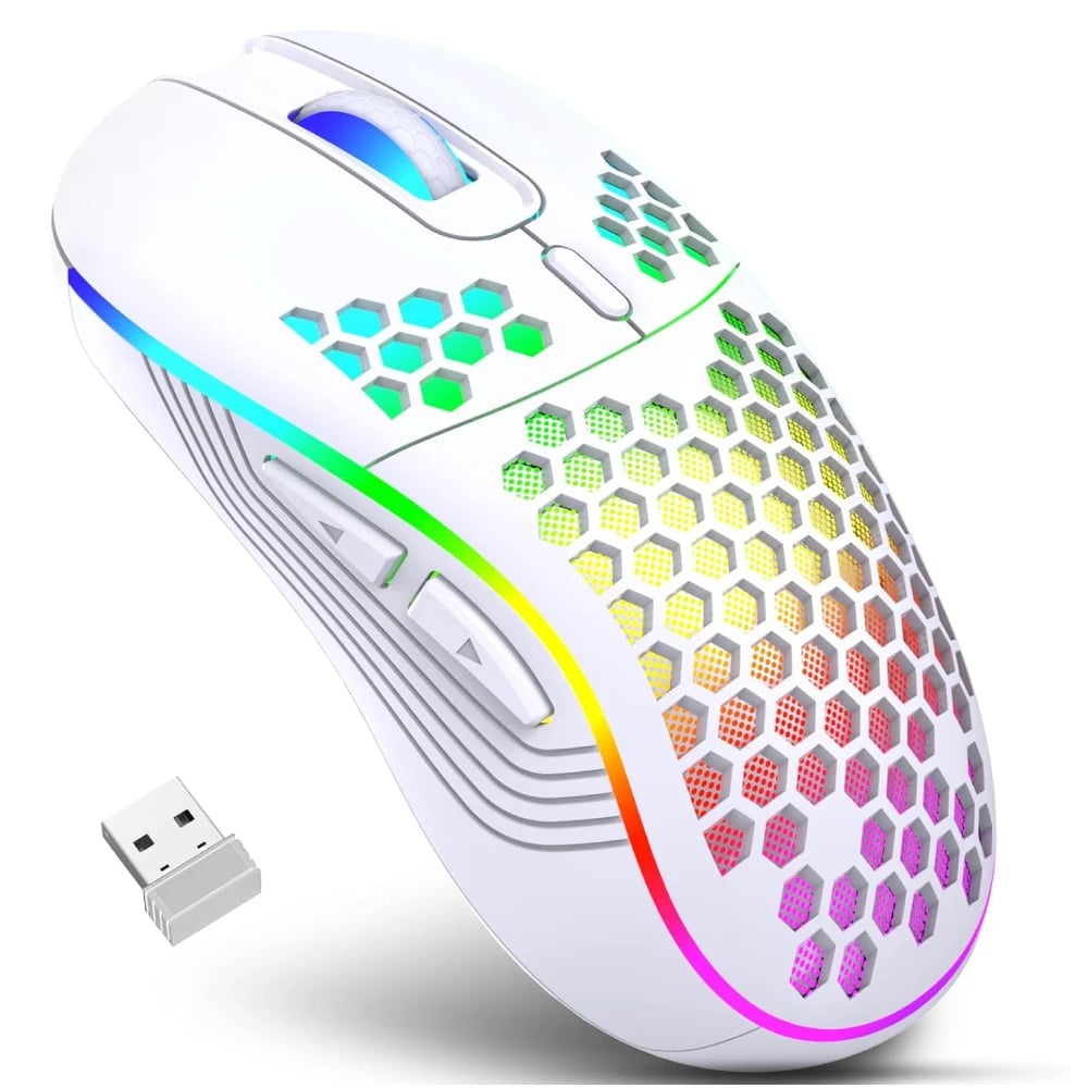 MSL 2.4G Wireless RGB Gaming Mouse - Adjustable DPI, Ergonomic Honeycomb Design