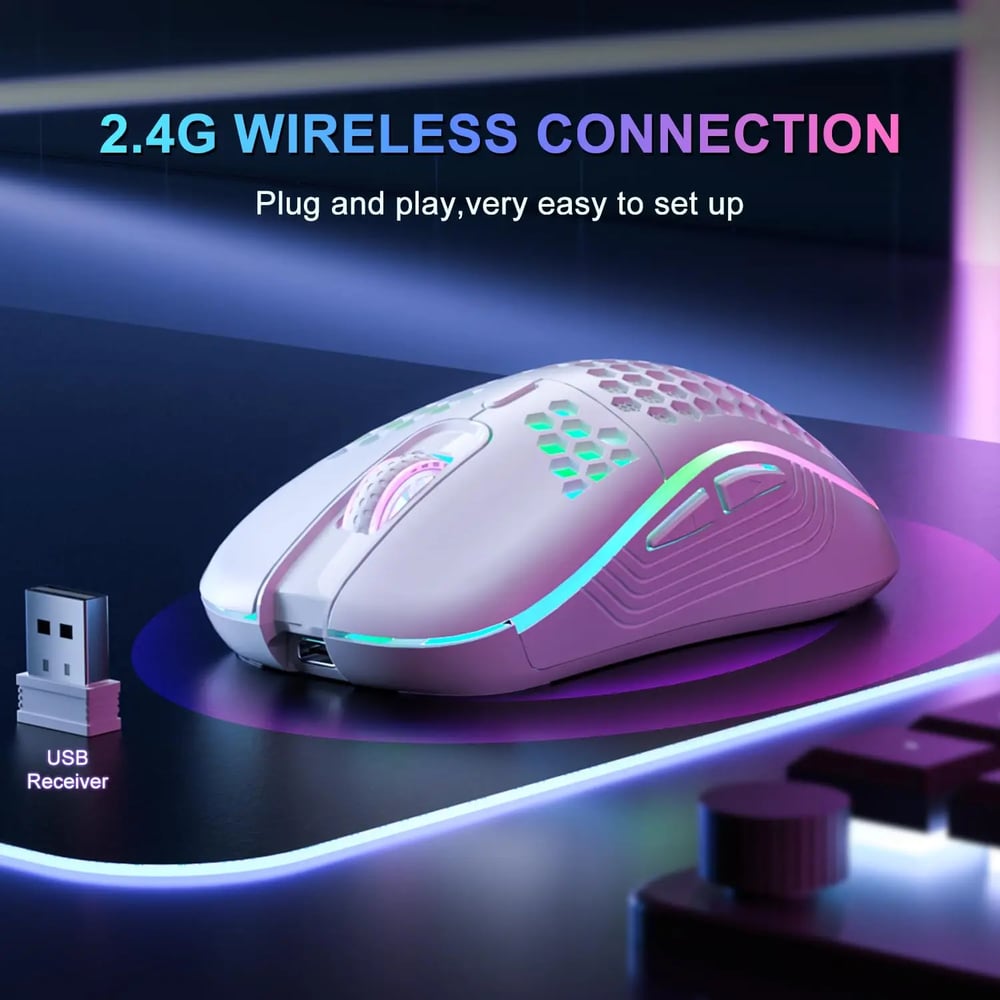 MSL 2.4G Wireless RGB Gaming Mouse - Adjustable DPI, Ergonomic Honeycomb Design