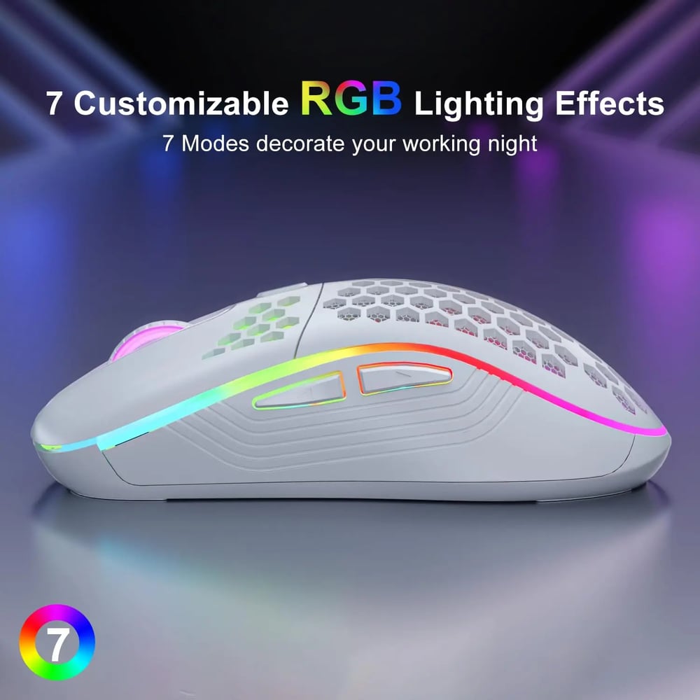 MSL 2.4G Wireless RGB Gaming Mouse - Adjustable DPI, Ergonomic Honeycomb Design