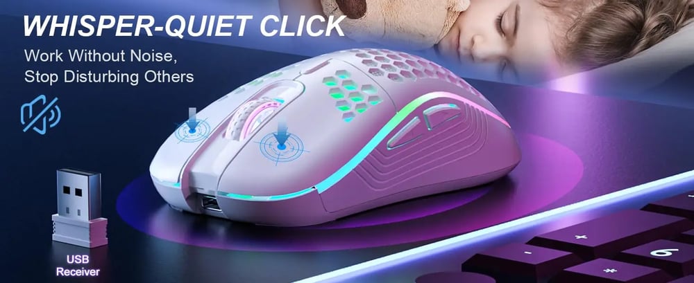 MSL 2.4G Wireless RGB Gaming Mouse - Adjustable DPI, Ergonomic Honeycomb Design