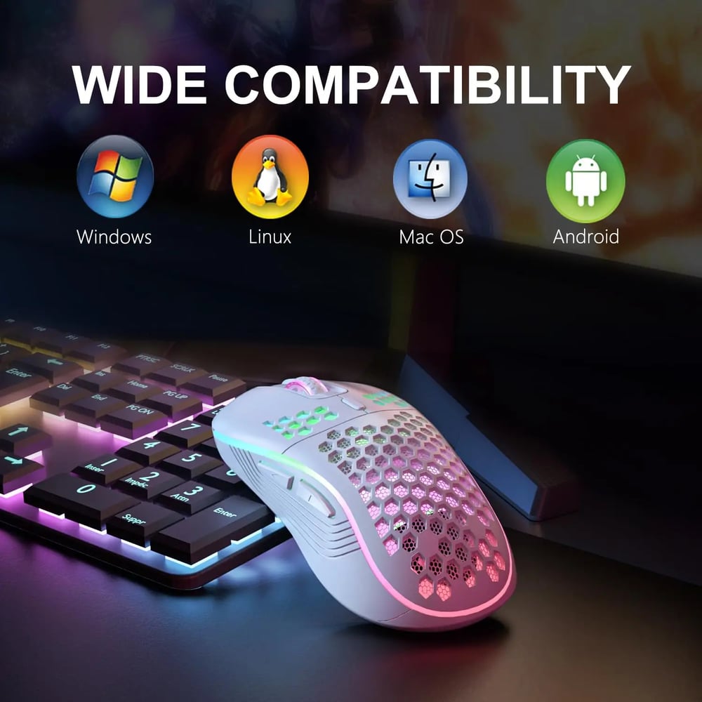 MSL 2.4G Wireless RGB Gaming Mouse - Adjustable DPI, Ergonomic Honeycomb Design