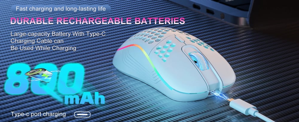 MSL 2.4G Wireless RGB Gaming Mouse - Adjustable DPI, Ergonomic Honeycomb Design