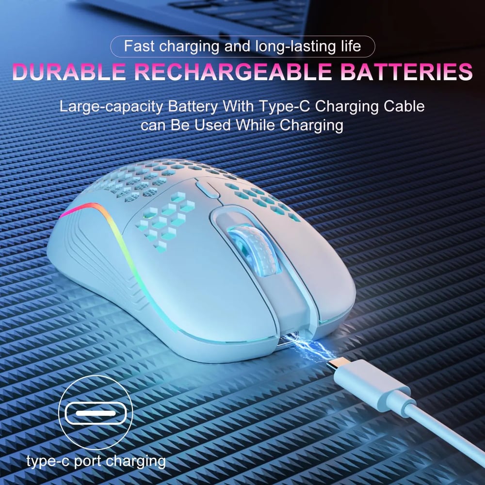 MSL 2.4G Wireless RGB Gaming Mouse - Adjustable DPI, Ergonomic Honeycomb Design