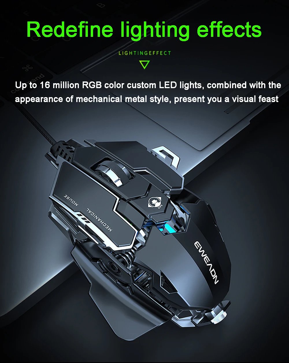 MSL 2024 Ergonomic Wired Gaming Mouse - 12800 DPI, RGB LED Backlight for PC & Laptop