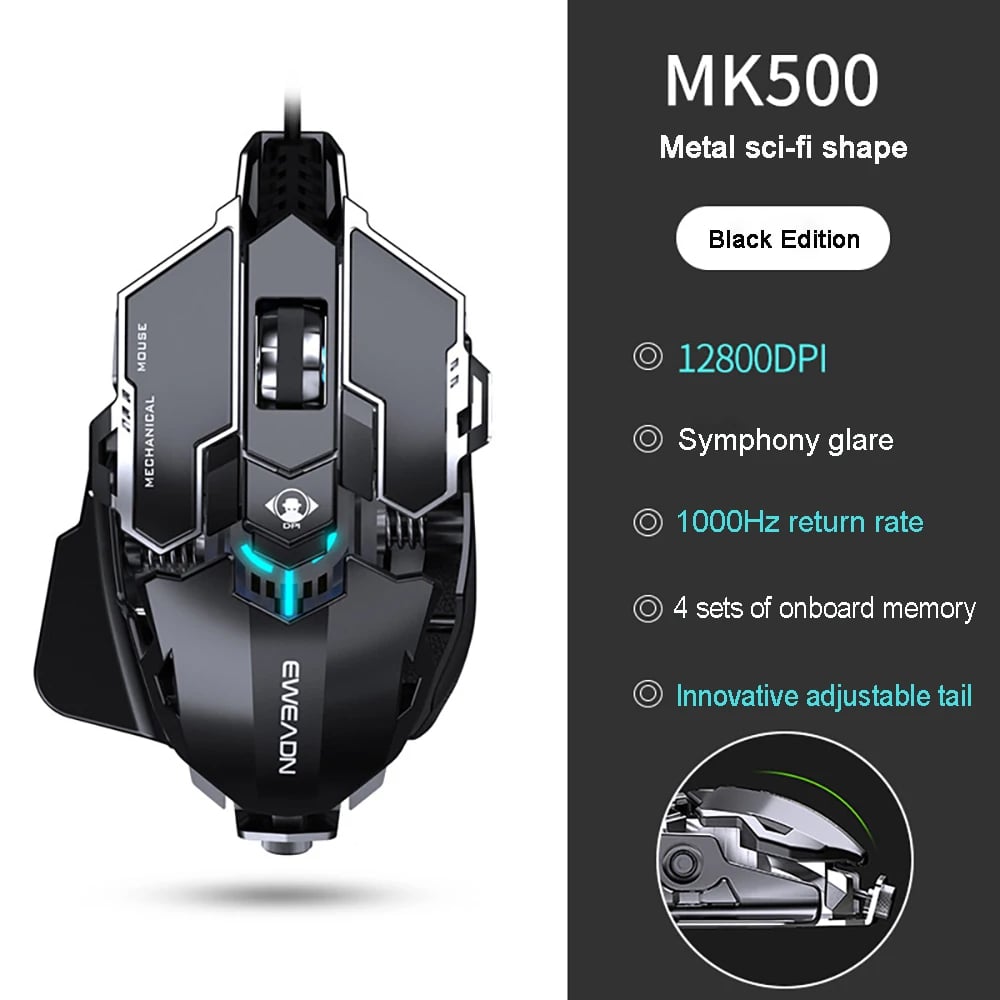 MSL 2024 Ergonomic Wired Gaming Mouse - 12800 DPI, RGB LED Backlight for PC & Laptop