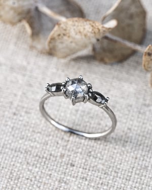 Image of Platinum natural pale grey hexagonal diamond trilogy ring (LON231)