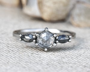 Image of Platinum natural pale grey hexagonal diamond trilogy ring (LON231)