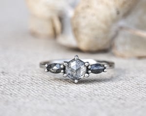 Image of Platinum natural pale grey hexagonal diamond trilogy ring (LON231)