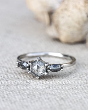 Image of Platinum natural pale grey hexagonal diamond trilogy ring (LON231)