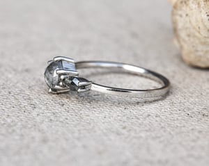 Image of Platinum natural pale grey hexagonal diamond trilogy ring (LON231)