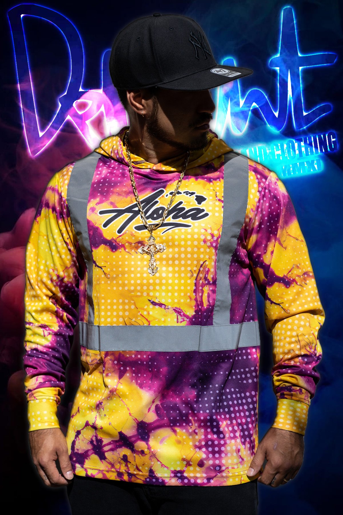 Hooded Longsleeve - Aloha Islands (Yellow-Gold/Purple High Viz)