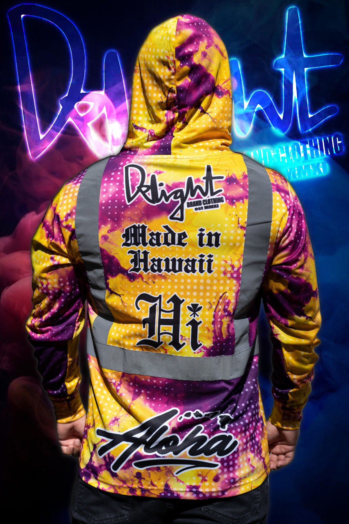 Hooded Longsleeve - Aloha Islands (Yellow-Gold/Purple High Viz)