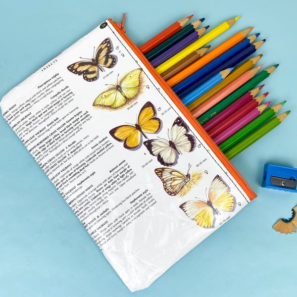 Image of Butterfly Book Page Pencil Case Orange 