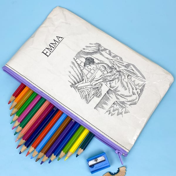 Image of Emma Book Page Pencil Case, Jane Austen, purple