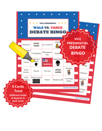 Vice Presidential Debate 2024 Bingo Game Cards - Walz vs. Vance