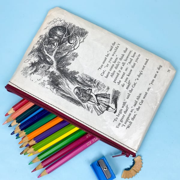 Image of Cheshire Cat, Alice in Wonderland Book Page Pencil Case 