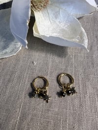 Image 1 of Stainless Steel Earrings Black stone Charms Gold