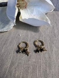 Image 2 of Stainless Steel Earrings Black stone Charms Gold