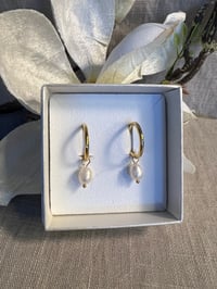 Image 3 of Stainless Steel Earrings Pearl Gold 