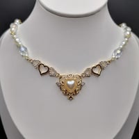 Image 1 of Elegant Gold & Pearl Heart Necklace