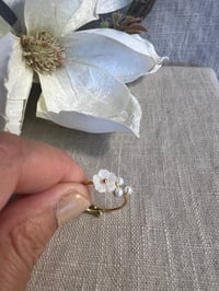 Image 2 of Stainless Steel Small Flower and Pearls Adjustable Ring Gold