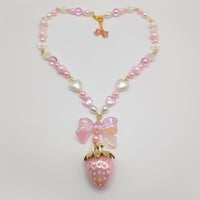 Image 1 of Pastel Strawberry Bow Necklace