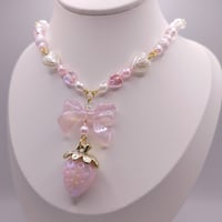 Image 2 of Pastel Strawberry Bow Necklace