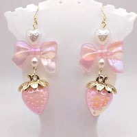 Image 1 of Pastel Strawberry Bow Earrings